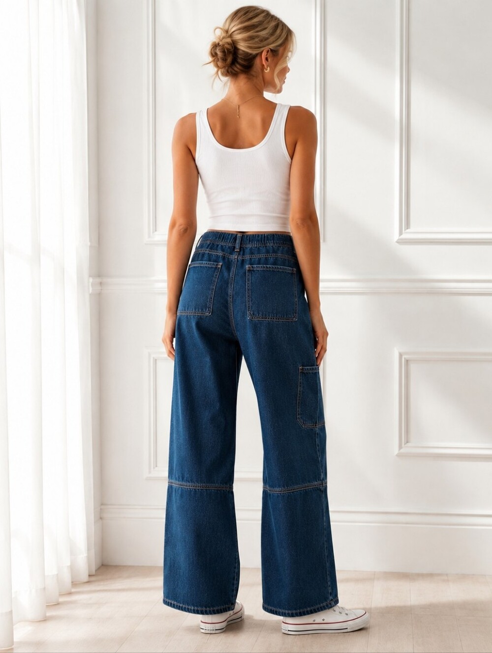 Celebrity Pink Wide Leg Jeans Size L | High Rise Dark Wash Utility Pocket Denim - Picture 2 of 8